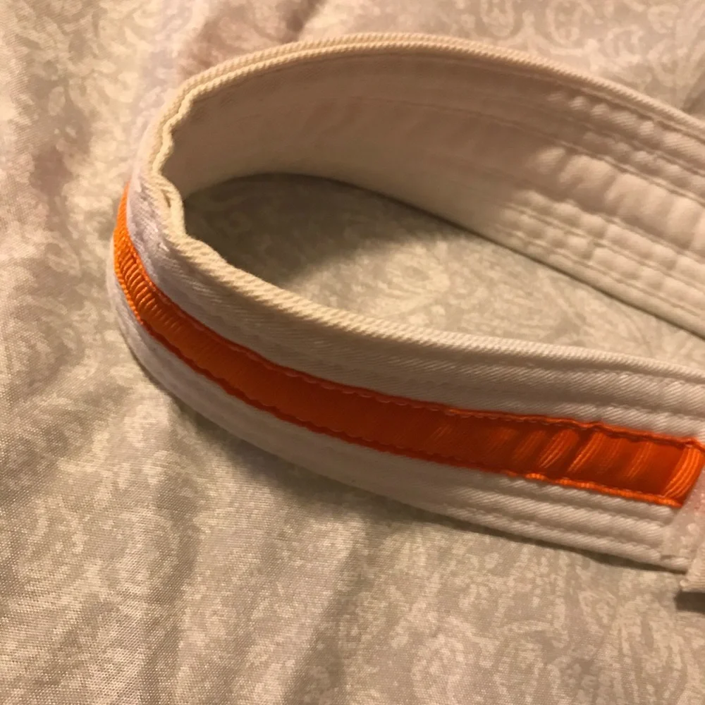 Kids Karate Belt White With Orange Stripe Adjustable
